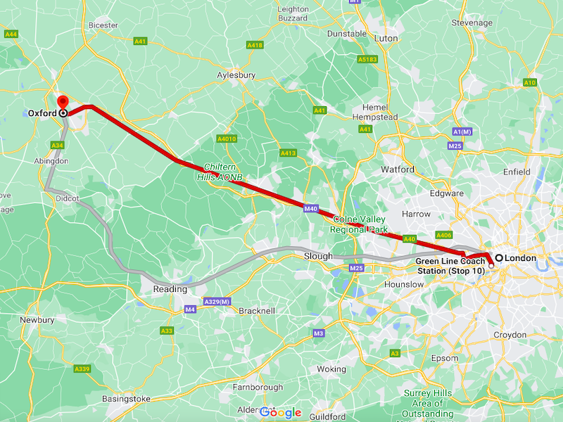 london to oxford bus route distance